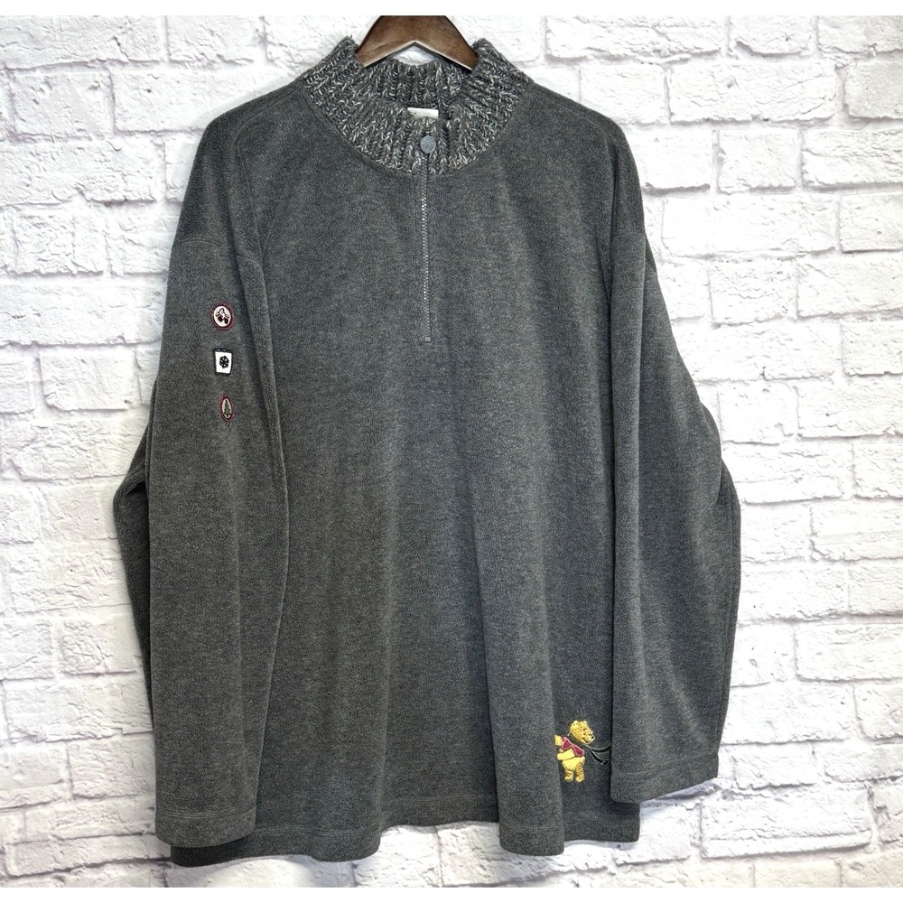 Vtg Disney Store Sweatshirt Winnie the Pooh Fleece 4XL Women 1/4zip Gray Y2K 90s